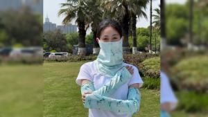 碎花防晒面罩女冰丝袖套宽松夏季户外骑行遮全脸脖子面纱运动钓鱼Floral sun mask womens ice silk sleeves loose fit summer outdoor cycling full face neck veil sports fishing