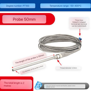 Temperature Probe PT100 RTD Sensor Cable M8 2M 50/100mm 3wires 0 ~ 400 C