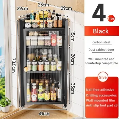 TIDY Triangular Spice Cabinet With Door Kitchen Storage Rack Wall Mounted Type Spice Cabinet