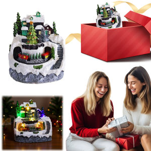Lighted Resin Garden Decor Figurines Christmas Village Scene for Indoor and Outdoor Holiday Display