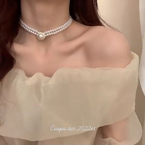 IKAN Kalung Mutiara Mewah Rantai Klavikula Gaun Malam Anting Retro