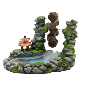 Realistic Resin Dynamic Waterwheel with Pavilions Aquariums Decoration Landscaping Figurine for Shrimp and Fish Hidings