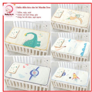 Chiếu lụa điều hoà Muslin Trees cao cấp 60x 120cm (Tặng kèm gối ) cho bé sơ sinh