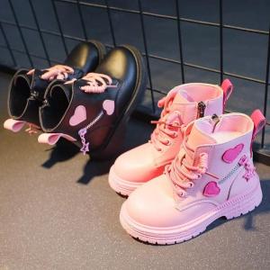 Girls Ankle Boots Fashion Princess PU Leather Rubber Outsole Childrens Short Boots Autumn Winter Zipper Pink with Love Heart2026
