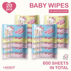 LACOCO Baby wipes 20packs*30 piraso portable alcohol-free disposable cotton mild wipes