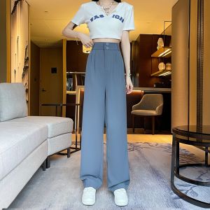 Womens High Waist Korean Wide Leg Suit Pants - Suitable for Workplace Office