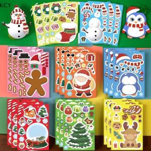 KCY 8 Sheets Children Party Decoration Toy Christmas Puzzle Stickers Create Your Own Santa Claus DIY Make-a-Face Jigsaw Games