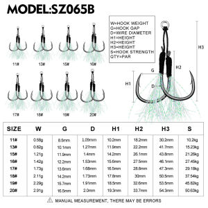 PROBEROS 5pcs Jigging Fishing Assist Hooks 1-13-15-16-17-18-19-20# Double Barbed Jig Fishhooks with Glow Feather Hook Boat Fishing Saltwater Tackle SZ062S