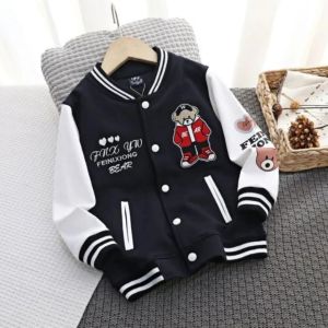 Jaket Basebal Hitam Anak Perempuan Model Korean Style Bahan Fleece Cotton Allsize L