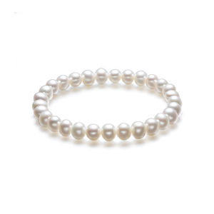 ZHOU LIU FU 周六福 Freshwater Pearls Bracelets AAA+ Oval White Pearl Stretch Bracelet for Women Girls 17cm X1910243/X1910248
