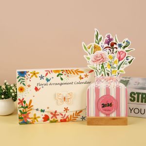 Solid Wood Chinese Zodiac Desk Calendar 2026 Horse Year Insert Paper Craft Retro Style Monthly Planner Calendar with Base for Premium Corporate Gift