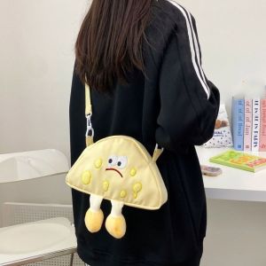 FAN SI Square Cheese Shoulder Bag Canvas Triangular Cartoon Crossbody Bag Sweet Adjustable Shoulder Strap Small Messenger Bag Girl