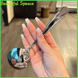 Beautiful Stainless Steel Round Spoon Net Red Golden Dinner Long Handle Stirring Dessert Spoons For Kitchen Accessories Gadgets