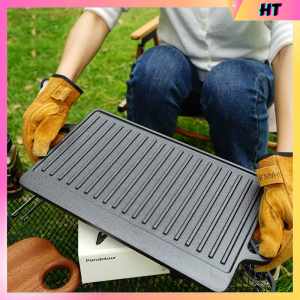 Cast Iron Double Sided Griller or Outdoor barbecue frying pan Baking Tray