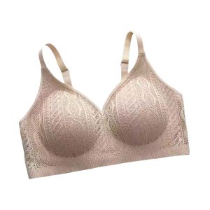 LANGJ ลูกไม้ถักทอ บราไร้สายทรงวีเว้าลึก กันกระแทกและกันกระแทก ฟิตติ้ง ชุดชั้นในดันทรง เรโทร หน้าอกที่รวบรวม บราเซียสำหรับผู้หญิง ผู้หญิงผู้หญิงผู้หญิง