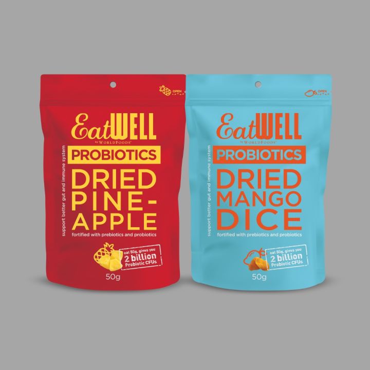 Mixed Pack 2 Flavors. Eat Well Dried Mango & Pineapple (50g each