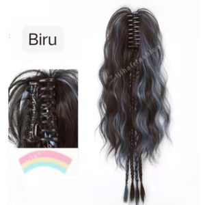 Wig Wanita Kuncir Rambut Palsu Kuncir Kuda Jepit Ikat Celup Wig Rambut Kepang