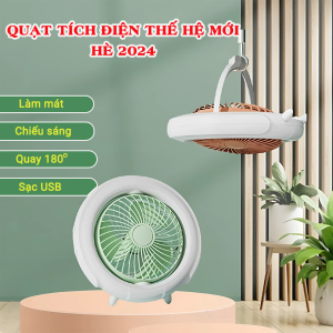 Quạt tích điện để bàn cắm trại treo ở văn phòng xoay 180 độ động cơ không tiếng ổn 3 chế độ gió siêu mát mẫu mới 2024 - Bảo hành 1 đổi 1
