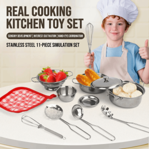 NOWNICE mini Bộ đồ chơi nhà bếp giả vờ Thép không gỉ Xẻng nồi Đồ chơi nhà bếp cho trẻ em có nắp Đồ chơi trò chơi nấu ăn mini Giáo dục mầm non