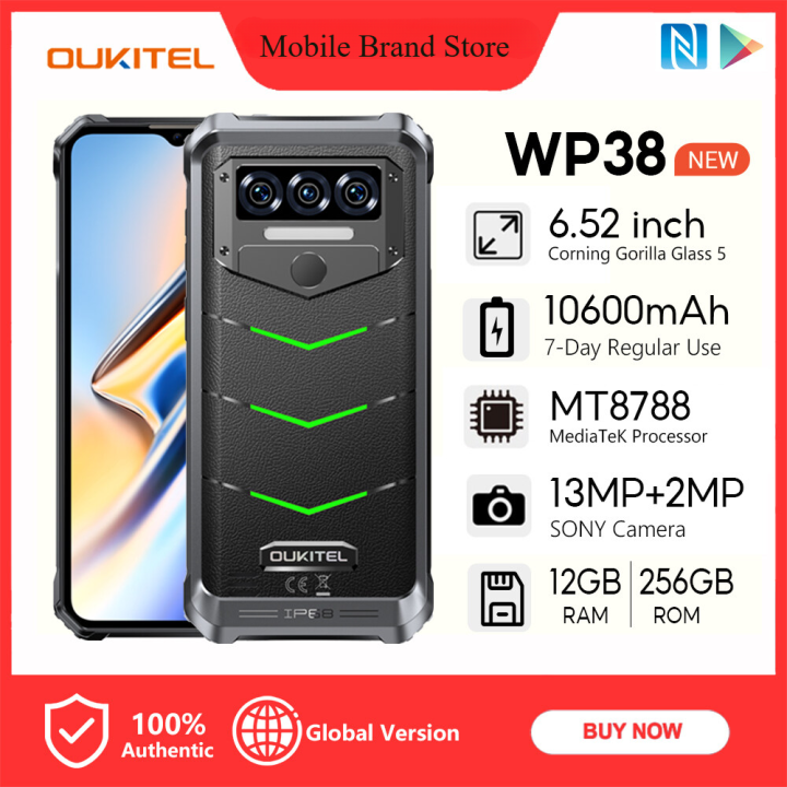 【Official shop】OUKITEL WP38 12GB+256GB 10600mAh MT8788 Handphone  Corning Corilla Glass 13MP+2MP OTG NFC Mobiles