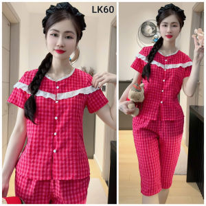 Bunnysky-Đồ bộ mặc nhà nữ bộ lửng hè mềm mát đồ bộ thiết kế viền ren nhẹ nhàng