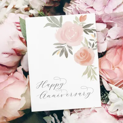 English Rose Happy Anniversary Greeting Card