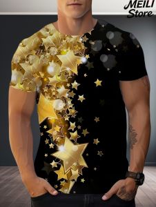 Mens T-Shirt Star Element Printed Short Sleeve T-Shirt for Men Fashion Tops O-Neck Lucky Tee Summer Daily Design Mens Clothing