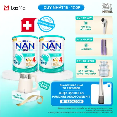 [CHỈ 15-17.9 QT ĐƠN 599K/999K/1299K] [Tặng ấm Kalpen] Combo 2 lon Sữa bột Nestlé NAN OPTIPRO PLUS 4 1500g/lon với 5HMO Giúp tiêu hóa tốt