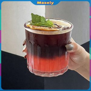 Masely 400ml/550ml Striped Glass Mug Ice Coffee Cup Transparent Milk Tea Juice Glass 1Pcs