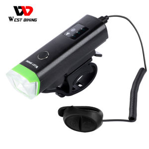 WEST BIKING Cycling 2 In 1 Bicycle Light With Horn Sensor Auto Bike Front Light LED Flashlight USB Rechargeable Bike Accessories MTB Road Bike Cycling Headlight 120DB Electric Horn