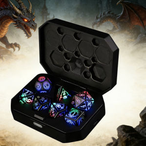 7Pcs LED Light Up Dice Set Type-C Rechargeable Electronic Polyhedral Dice with Charging Case Glowing RPG Dice for Tabletop Role-Playing Games Board Games Family Party Night