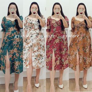 New Model Dress Bunga Floral 215 Midi Dress Wanita