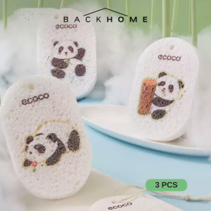 [SG InStock] ECOCO Panda Dish Washing Cotton Pack (3pcs) 熊貓洗碗棉包 -  Sponge wood pulp cotton cloth 洗碗機海綿 木漿棉洗碗布