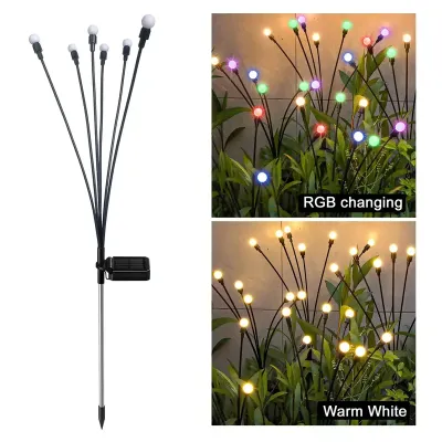 Solar 8 Heads Bee Light Outdoor LED Lamp IP65 Waterproof Firefly Swing Starburst Butterfly Lights for Garden Path Landscape Lamps Villa Birthday Party Decoration Christmas Light/Dinosaur Light/Love Light