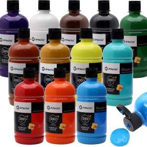 Acrylic Paint Set 12 Colors Large Bulk 500ml Bottles Art Craft Paint Canvas Rocks Wood Fabric Ceramic Non-Toxic Artists