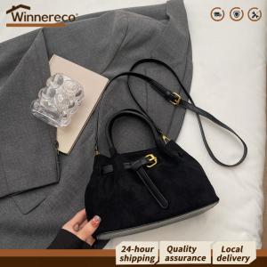 [Winnereco Flagship Mall] Women Faux Suede Retro Shoulder Bag with Adjustable Strap Vintage Crossbody Bag for Daily Travel Work Without Pendant