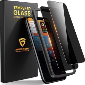 ImpactStrong  Privacy Screen Protector for iPhone 11 / iPhone XR (6.1-Inch) 9H Tempered Glass Shatter-Resistant Anti-Scratch Easy Install Kit Case Friendly 2-Pack