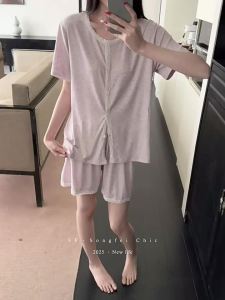 3110夏季新款短袖短裤睡衣套装蕾丝韩版透气吸汗家居服二件套女