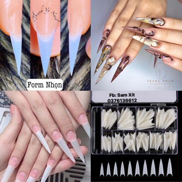 Móng nối form nhọn dài-ngắn (hộp 500móng) chuẩn form móng dẻo.