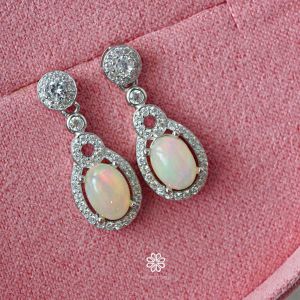 Rosenmarry/ ต่างหูระย้าพลอยโอปอลแท้ ตัวเรือนเงินแท้925 พลอยแท้เสริมดวง ของขวัญ ต่างหูห่วง RE017