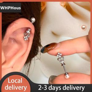 [COD] WHPHous Ship within 24 hours 1Pcs Crown Pearl Titanium Steel Spiral Ear Bone Nail Fashion Y2K Earrings For Women Ear Piercing Jewelry Gifts