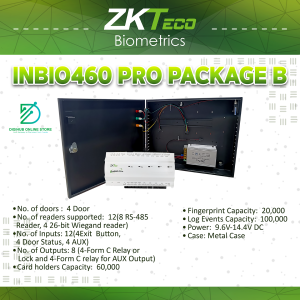 INBIO460 PRO PACKAGE B Multi door access control biometric Four doors eight ways biometric access control panel package with power supply and metal casing