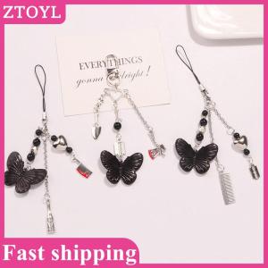 ZTOYL💝 Gothic Punk Phone Pendant Key Chain Butterfly Heart Sweet Cool Phone Chain Earphone Case Bag Decorations Pendant