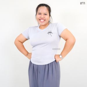 412-2xl# เสื้อยืด คอกลม แขนสั้น ไซส์ใหญ่ เอวจั้ม งานปักโบว์ ผ้าร่องเล็ก ใส่แล้วเพรียว