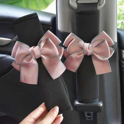 2pcs Cute Soft Seat Belt Cover / Bow Knot Car Decoration For Girl Gift