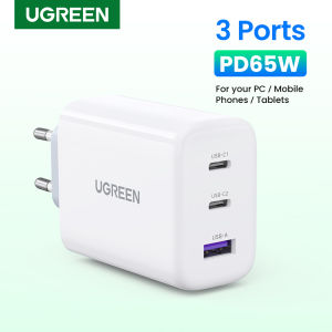 Bộ sạc UGREEN 65W USB C 3 cổng Bộ sạc 36W PD Bộ sạc nhanh Bộ sạc nguồn có thể gập lại cho SFC 2.0 MacBook Pro Air Galaxy S24 23 S22  S21 Dell XPS 13 iPhone 15 14 Plus / iPhone 14 Pro Max / 13/13 Pro Max iPad Pro Model:90495
