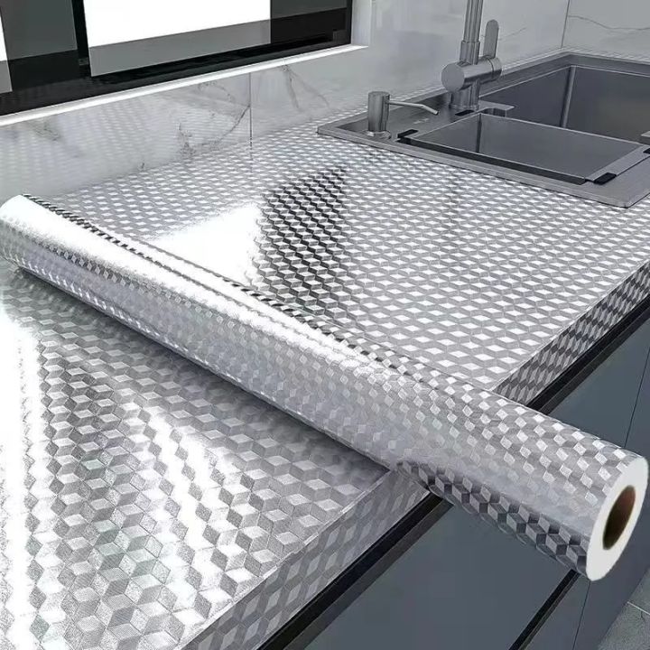 thumbnail image 2 of Waterproof Aluminum Foil Wall Sticker – Self-Adhesive Kitchen Wallpaper (Silver, Modern Style) 2 of 3