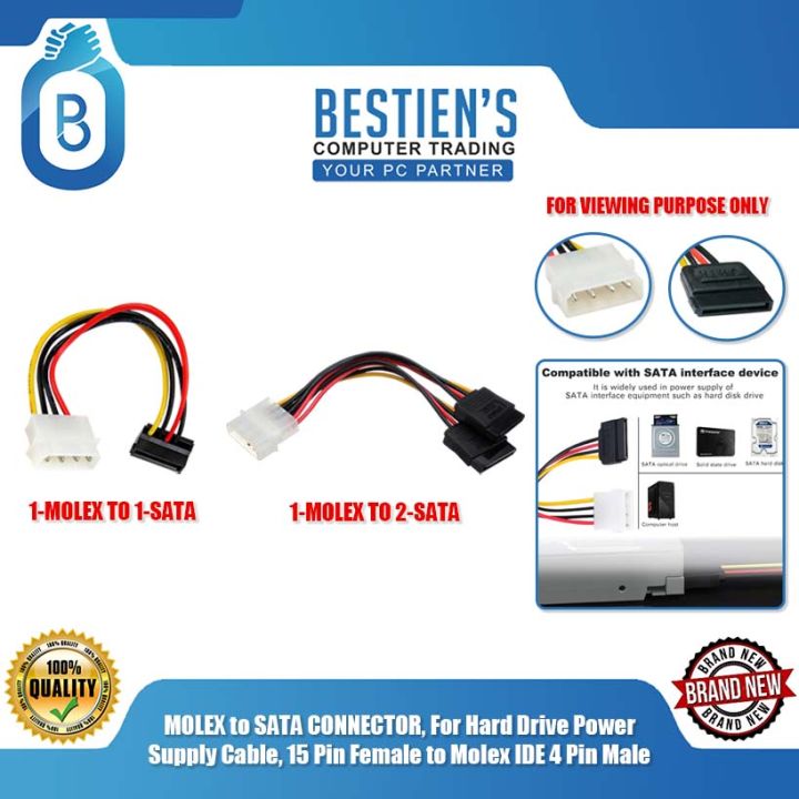 MOLEX to SATA CONNECTOR, For Hard Drive Power Supply Cable, 15 Pin Female  to Molex IDE Pin Male