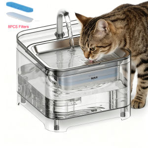 USB Cat Water Fountain Automatic Electric Pet Cat Water Dispenser Pet Water Feeder Stainless Steel Tray with 8PCS Filters2.5L