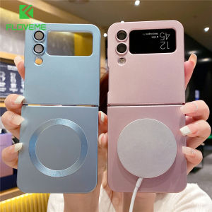 FLOVEME Luxury Glass Camera Film Matte Phone Case For Samsung Galaxy Z Flip 6 Z Flip 5 Flip 4 Flip 3 5G Wireless Charging Shockproof Soft Silicone Back Cover For Galaxy Z Flip6 Z Flip 5 Flip 4 Flip 3